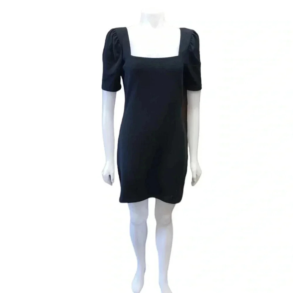 Club Monaco Black Square Neck Short Sleeve Mini Dress Size Medium - Picture 2 of 9